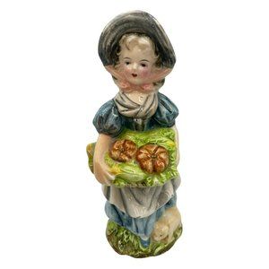 Vtg Pacific Pottery Country Girl with Vegetables 8.5" Porcelain Figurine *Read*